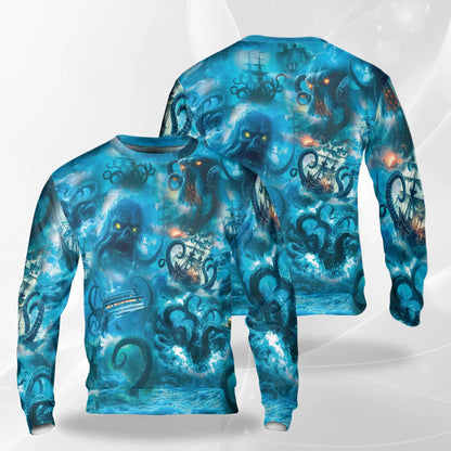 Legend Octopus Attacking Ship Sweatshirt – Colorful Graphic 3D All Over Print Design