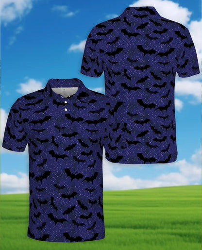Spooky Bats Polo Shirt for Men, Halloween Night Style | Azhawaiian