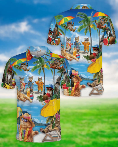 Funny Beach Cats Polo Shirt for Men-Tropical Vacation Summer Shirt | Azhawaiian