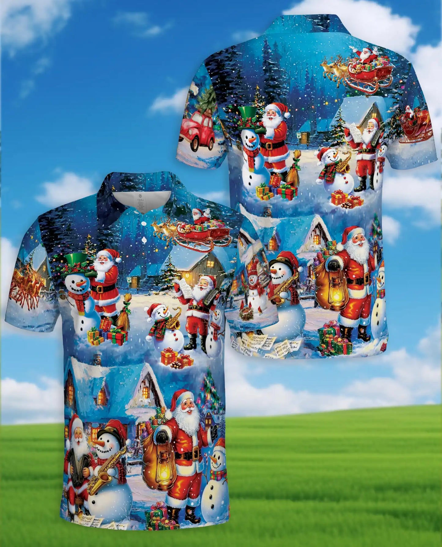Vintage Santa Christmas Polo Shirt - Winter Holiday Village Style | Azhawaiian