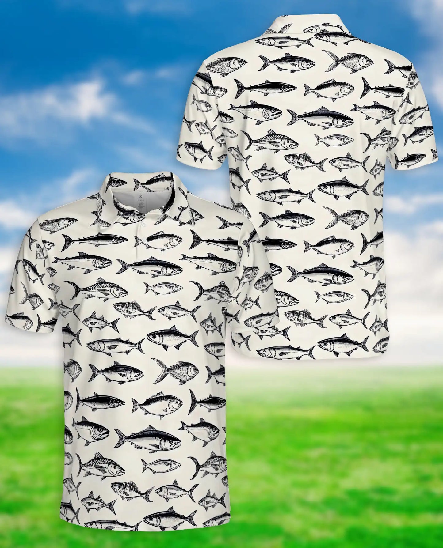 Saltwater Fish Polo Shirt for Men-Coastal Fish Pattern Angler | Azhawaiian