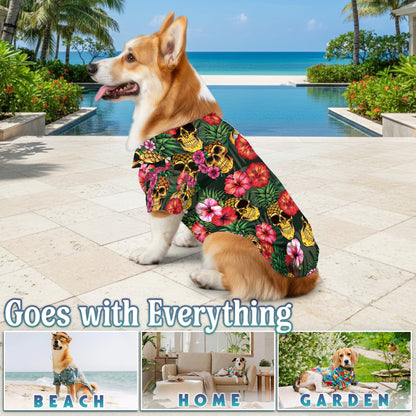 Pineapple Skull Hibiscus Matching Dog Owner Hawaiian Shirts, Funny Pet Aloha Shirt for Beach Vacation - Azhawaiian