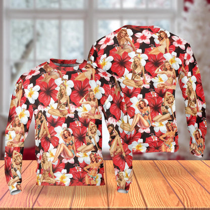 Pinup Girls Retro Tropical Red Sweatshirt – Tropical Vintage 3D All Over Print Design