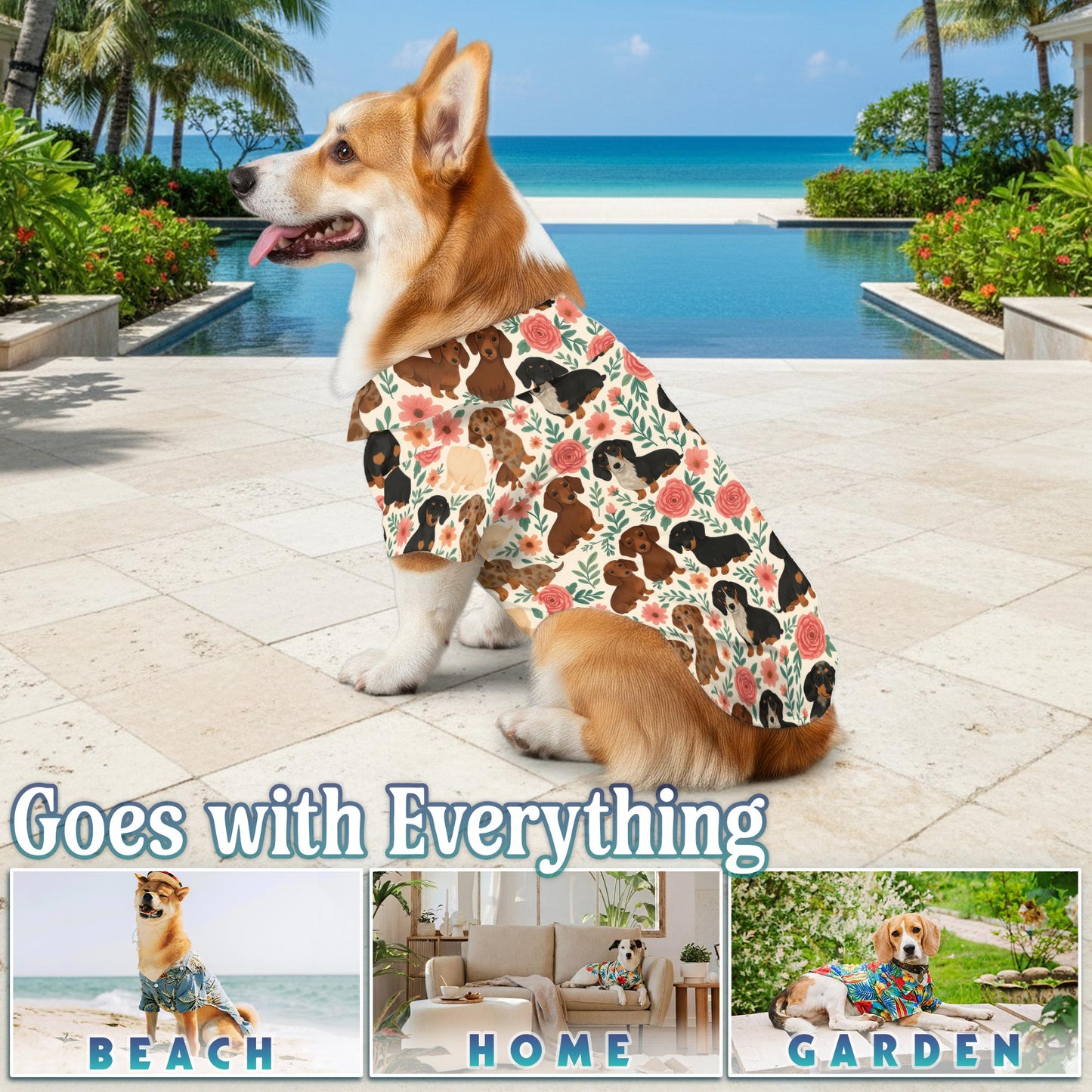 Floral Dachshund Matching Dog Owner Hawaiian Shirts, Funny Pet Aloha Shirt for Beach Vacation - Azhawaiian