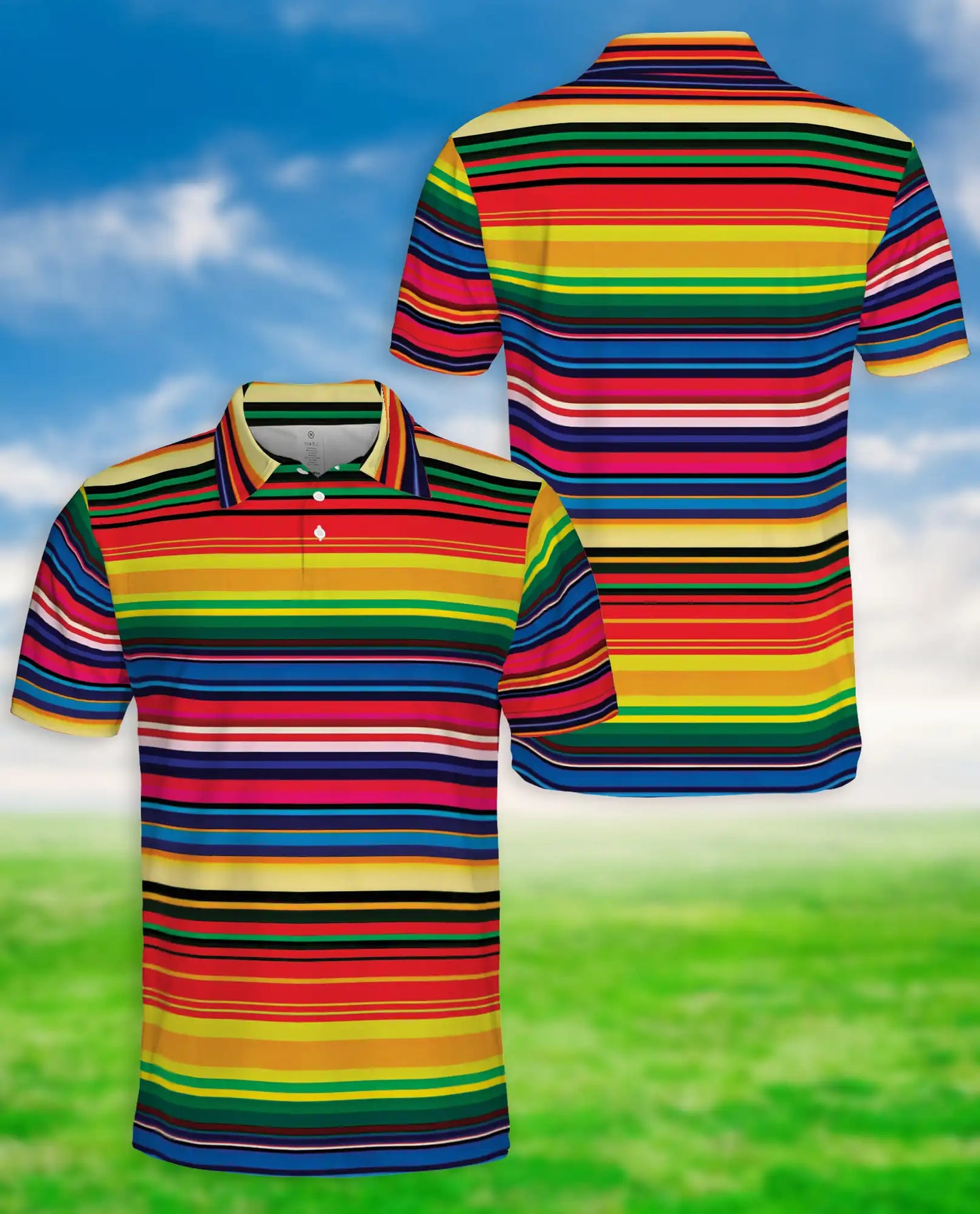 Colorful Striped 3D Polo Shirt for Men, Rainbow Retro Pattern Style | Azhawaiian