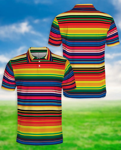 Colorful Striped 3D Polo Shirt for Men, Rainbow Retro Pattern Style | Azhawaiian