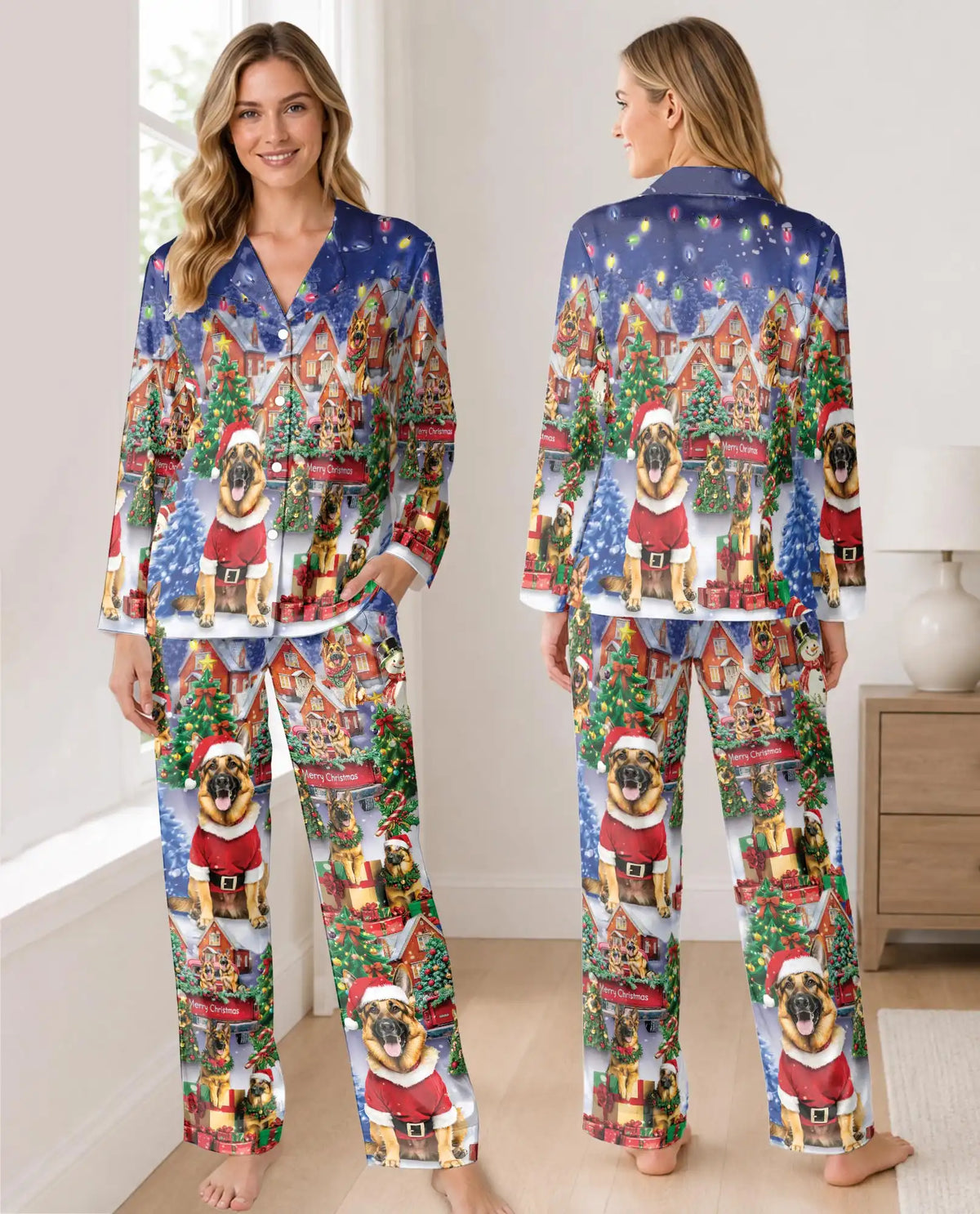 German Shepherd Christmas Pajama Set for Women – Santa Dog Print