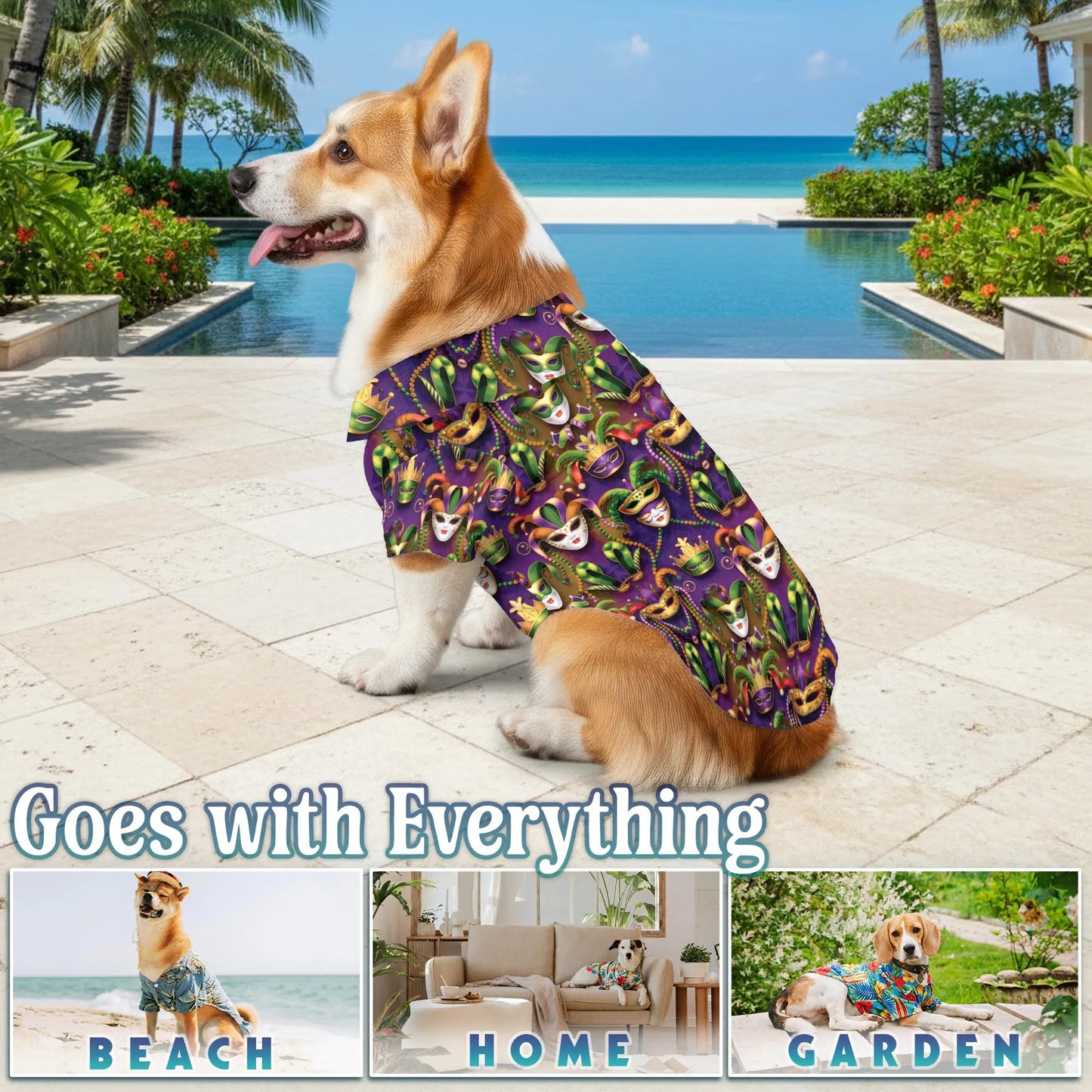 Happy Mardi Gras Tropical Beach Matching Dog Owner Hawaiian Shirts, Funny Pet Aloha Shirt for Beach Vacation - Azhawaiian