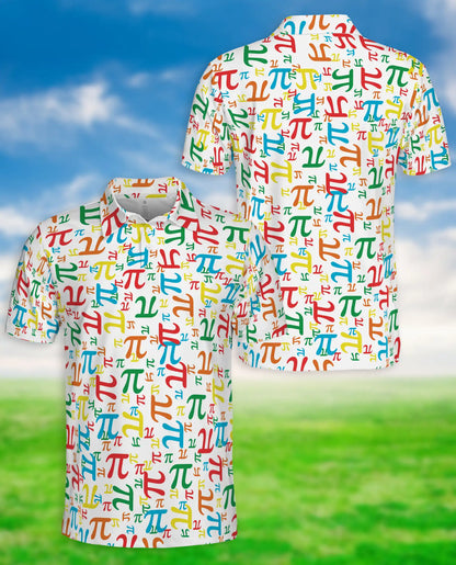 Colorful Pi Symbol 3D Polo Shirt for Men, Funny Math Geek Style | Azhawaiian