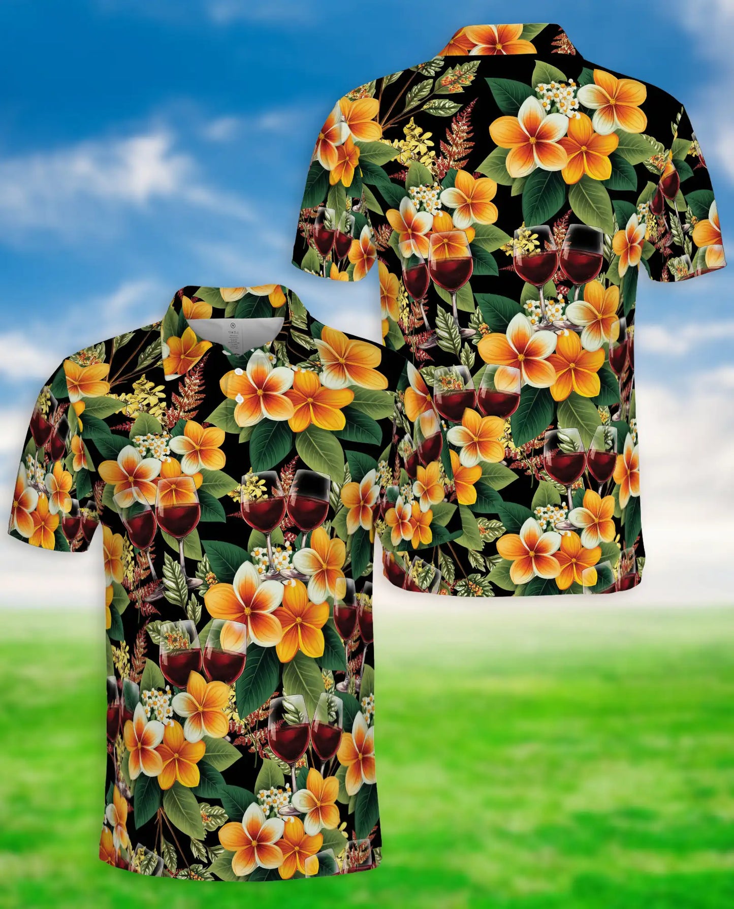 Tropical Wine Floral 3D Polo Shirt for Men, Elegant Hawaiian Party Style | Azhawaiian