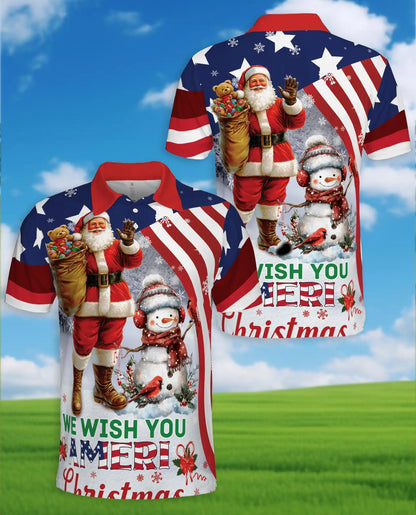 Patriotic Santa Polo Shirt - American Christmas Style | Azhawaiian