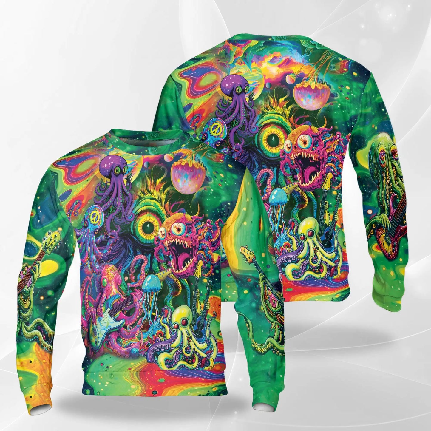 Hippie Octopus Guitar Sweatshirt – Colorful Graphic 3D All Over Print Design