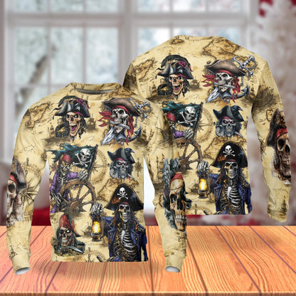 Vintage Pirate Map and Skulls Sweatshirt – Vintage 3D All Over Print Design