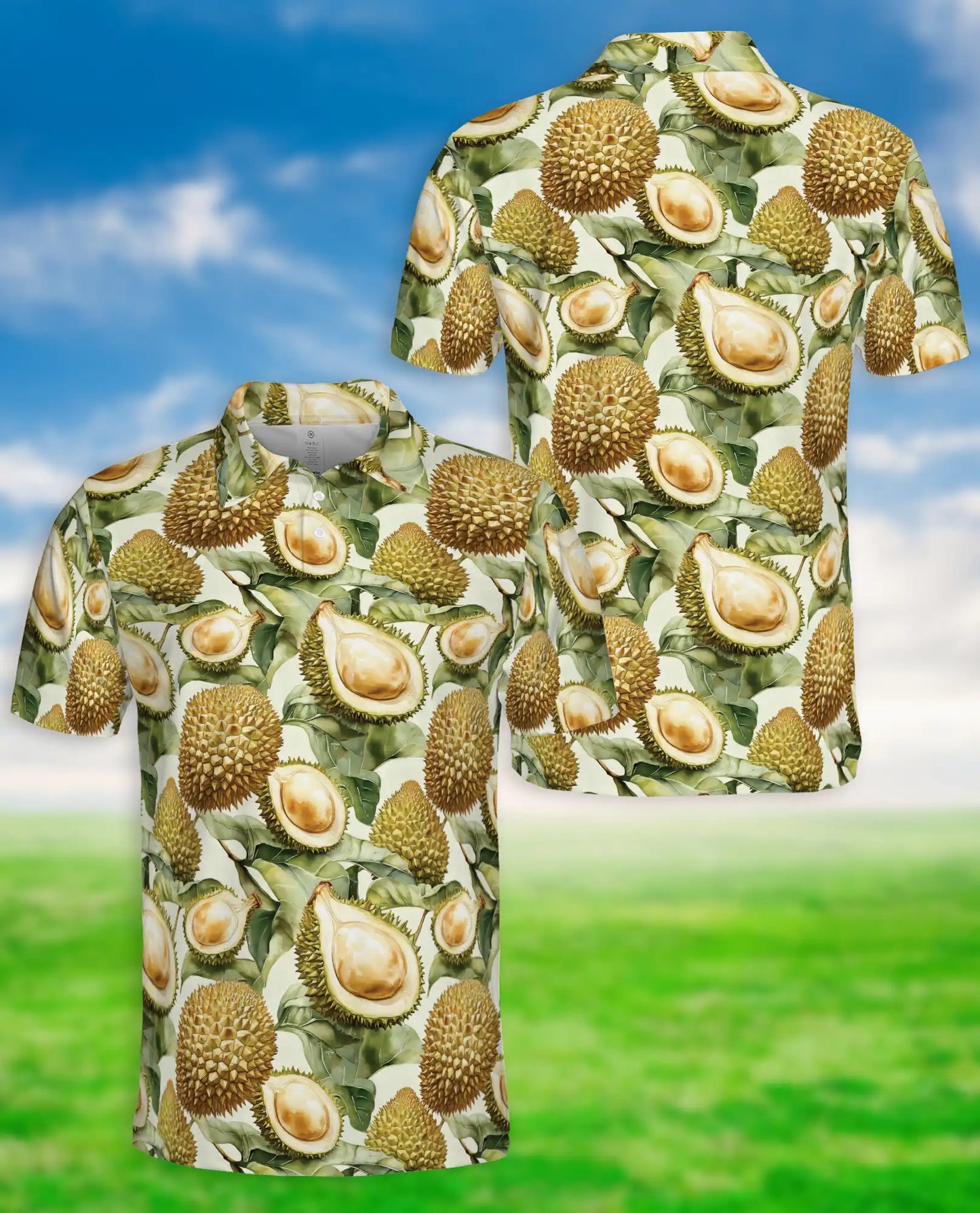 Durian Polo Shirt, Tropical Fruit Print | Azhawaiian