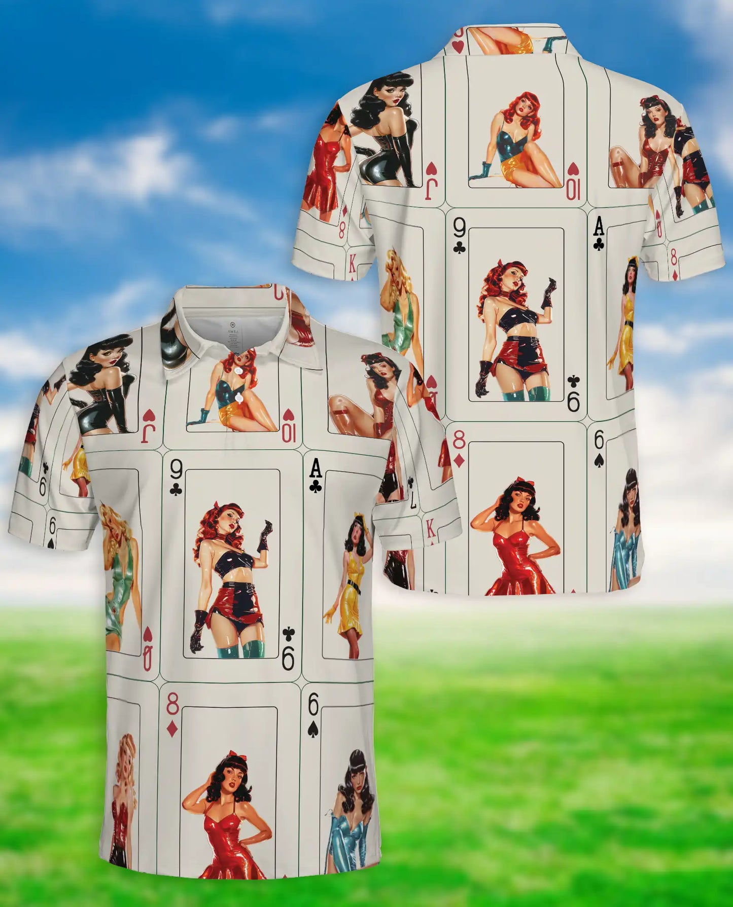 Vintage Pin Up Poker Polo Shirt - Retro Casino Card Style | Azhawaiian