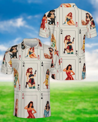 Vintage Pin Up Poker Polo Shirt - Retro Casino Card Style | Azhawaiian