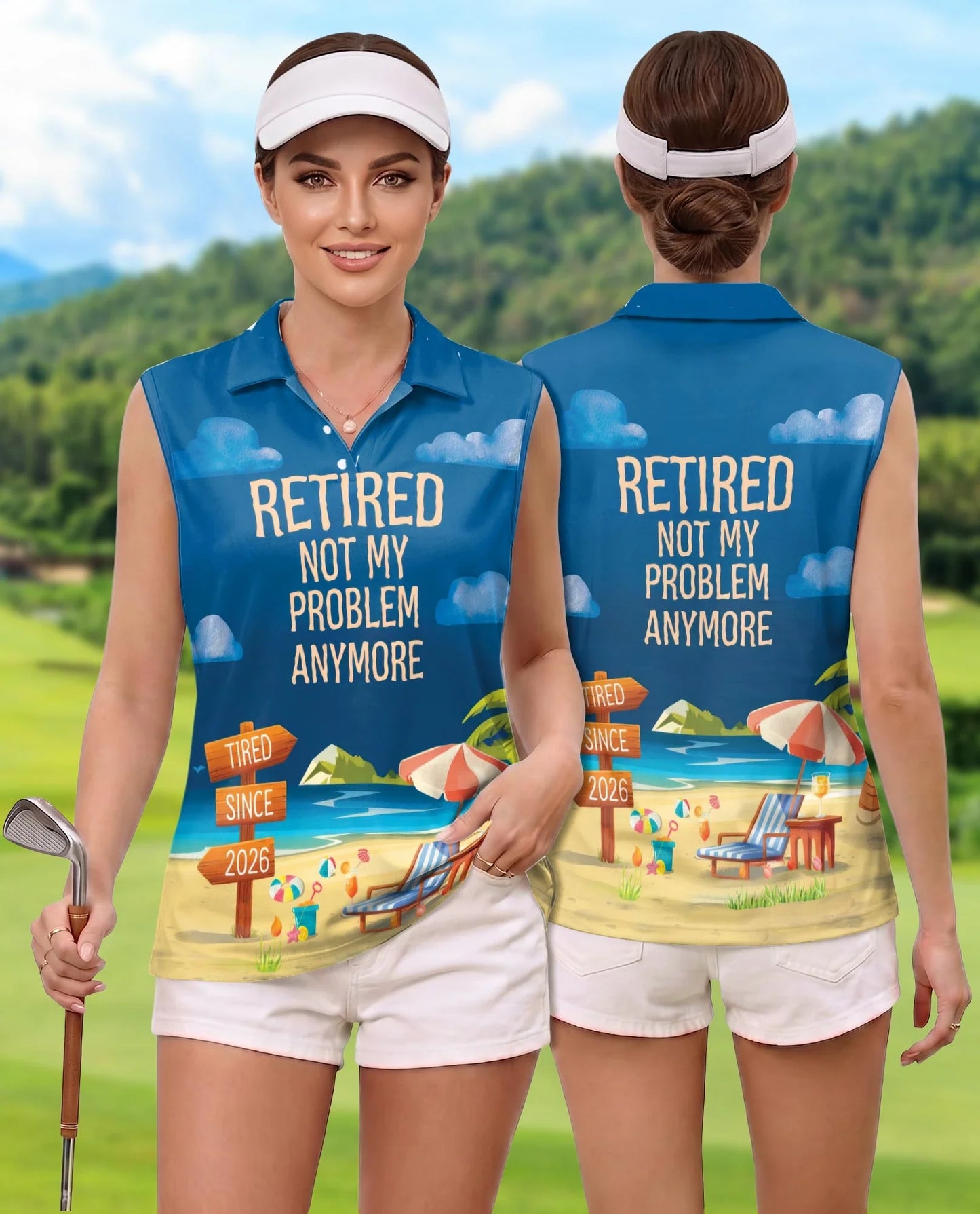 Retired Not My Problem Anymore Sleeveless Polo Shirt for Women | Azhawaiian
