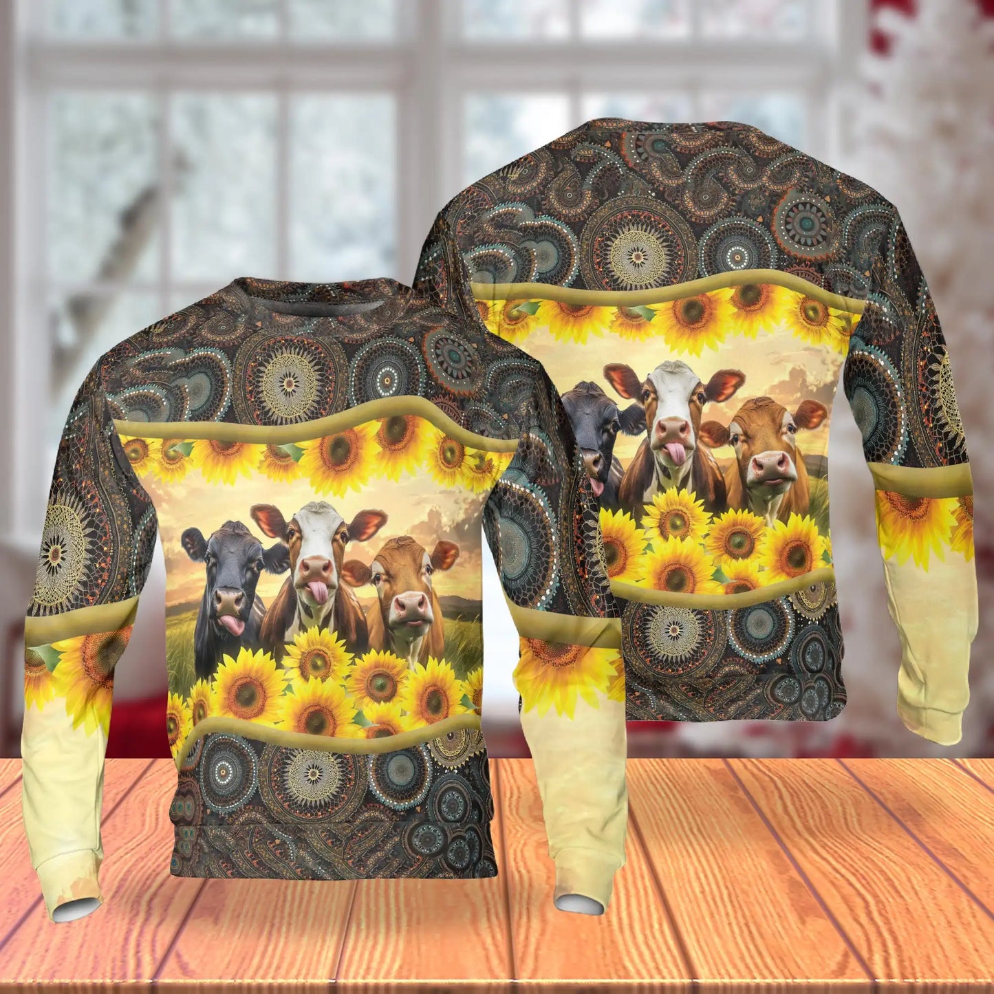 Sunflower Cattle Sweatshirt – Colorful Graphic 3D All Over Print Design