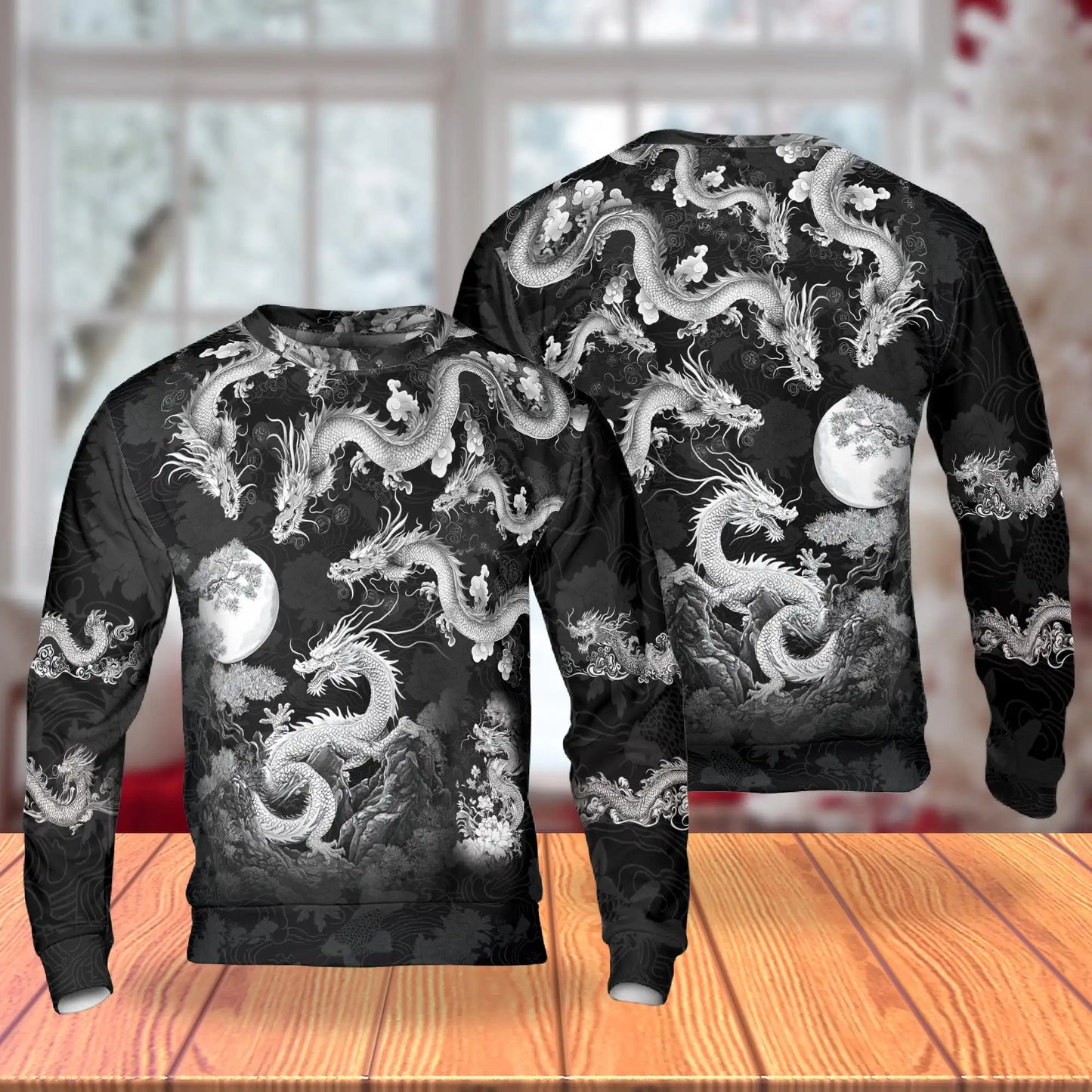 Black and White Dragon Sweatshirt – Colorful Graphic 3D All Over Print Design