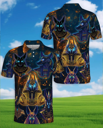 Anubis Pharaoh Polo Shirt for Men, Egyptian Mythology Style | Azhawaiian