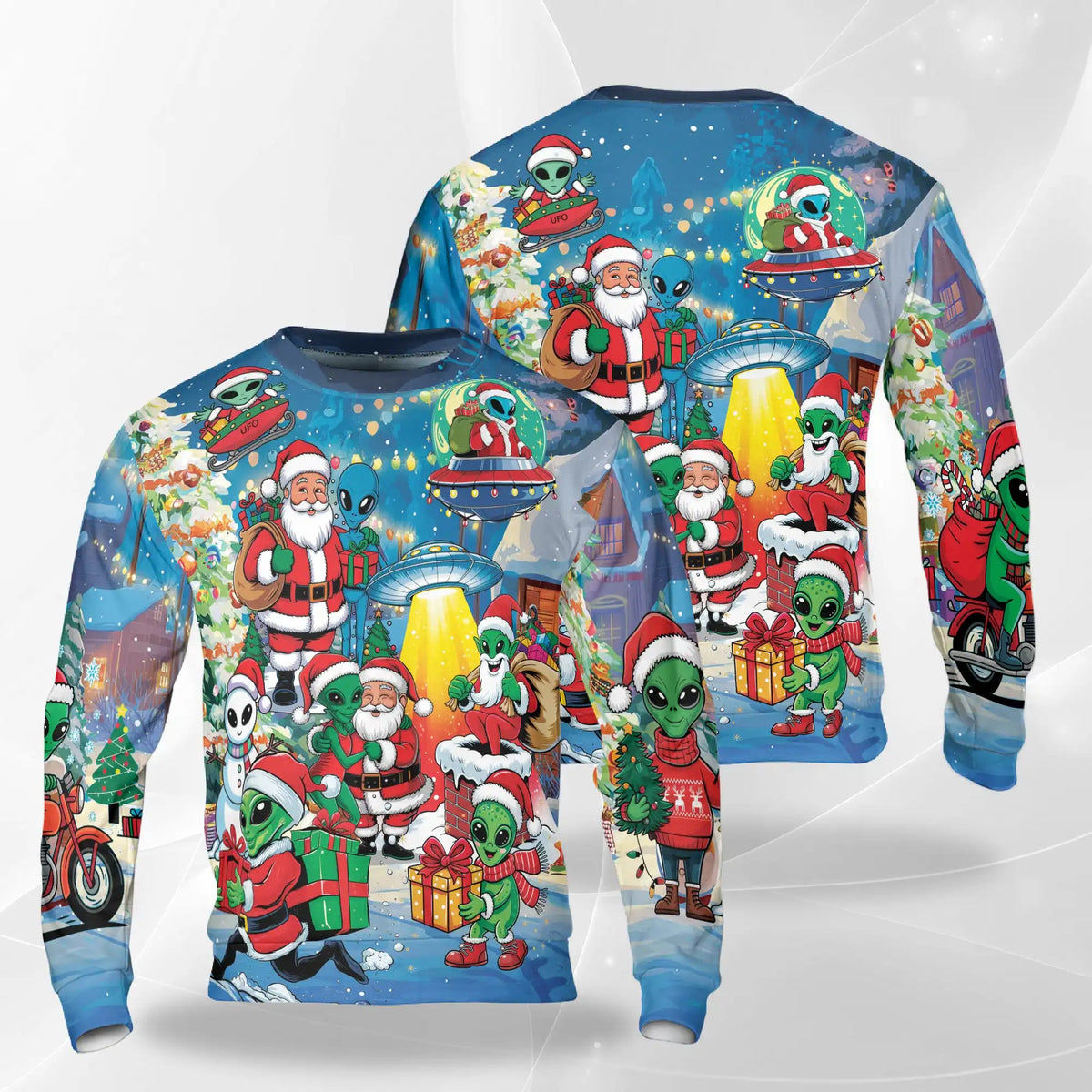 Alien and Santa Claus Christmas Sweatshirt – Christmas 3D All Over Print Design