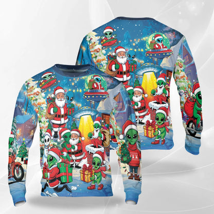 Alien and Santa Claus Christmas Sweatshirt – Christmas 3D All Over Print Design