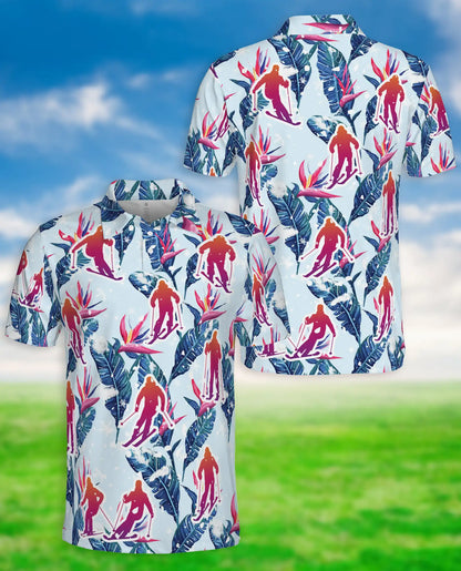 Tropical Skiing 3D Polo Shirt for Men, Floral Winter Sports Style | Azhawaiian