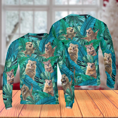 Cute Quokka Tropical Leaves Sweatshirt – Tropical 3D All Over Print Design