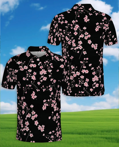 Pink Cherry Blossom Polo Shirt - Elegant Sakura Floral Style | Azhawaiian