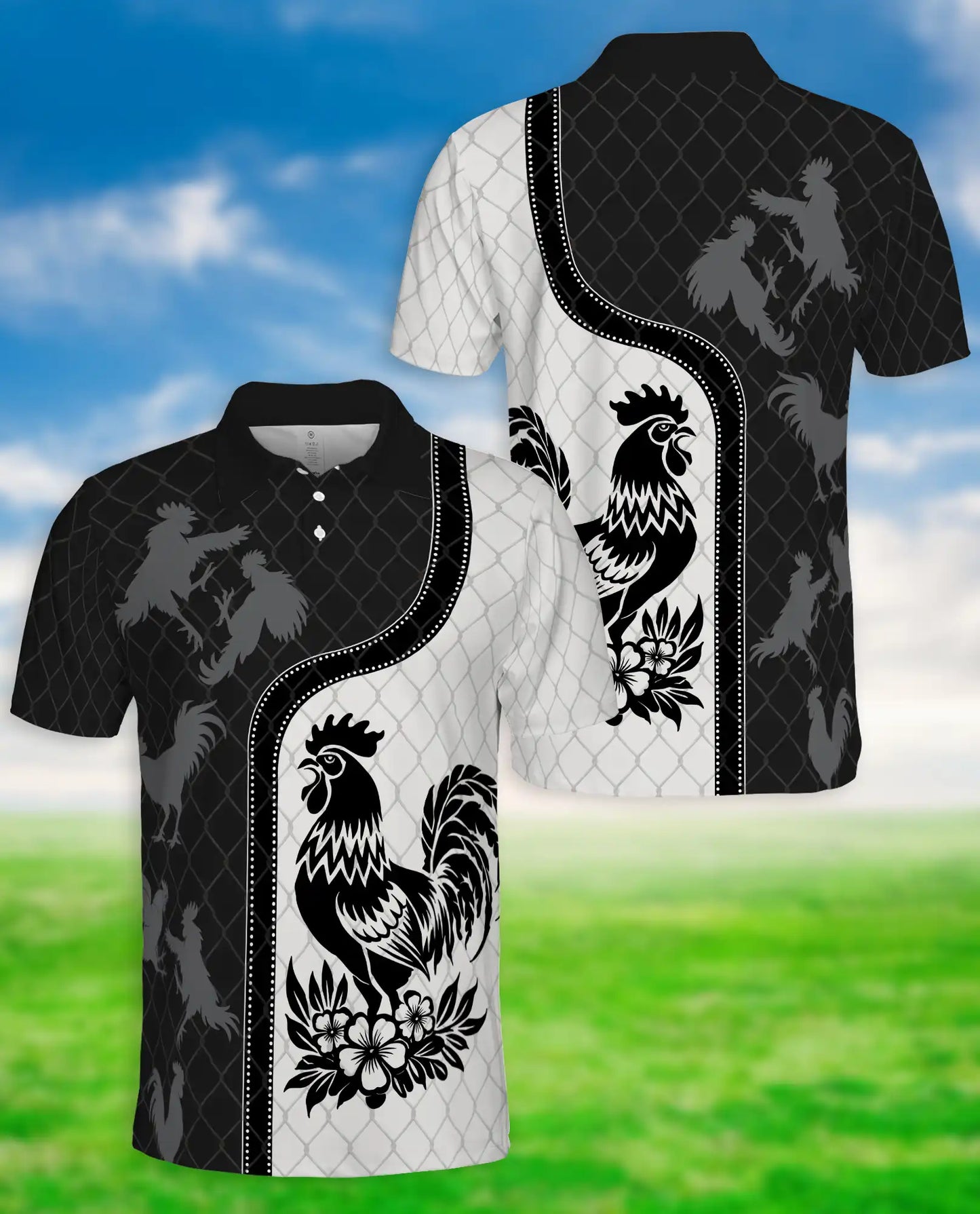 Rooster Polo Shirt, Farmhouse Chicken Art Print | Azhawaiian