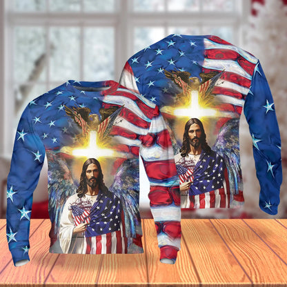 America and Jesus Bless Sweatshirt – Colorful Graphic 3D All Over Print Design