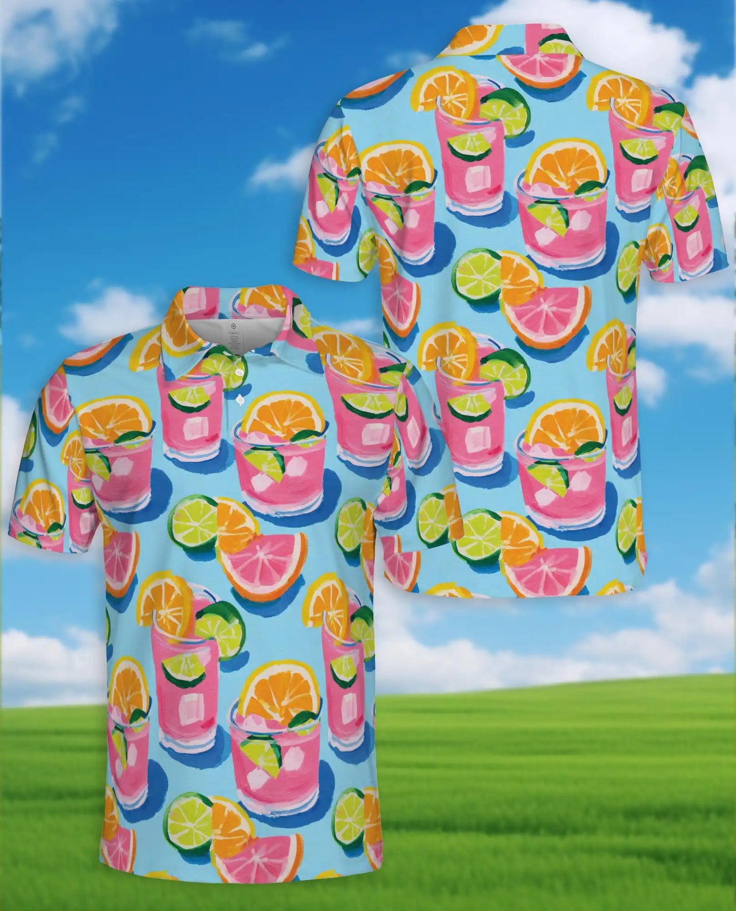 Citrus Cocktail Polo Shirt for Men, Summer Party Style | Azhawaiian