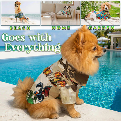 Dragon Drinks Beer Fantasy Matching Dog Owner Hawaiian Shirts, Funny Pet Aloha Shirt for Beach Vacation - Azhawaiian