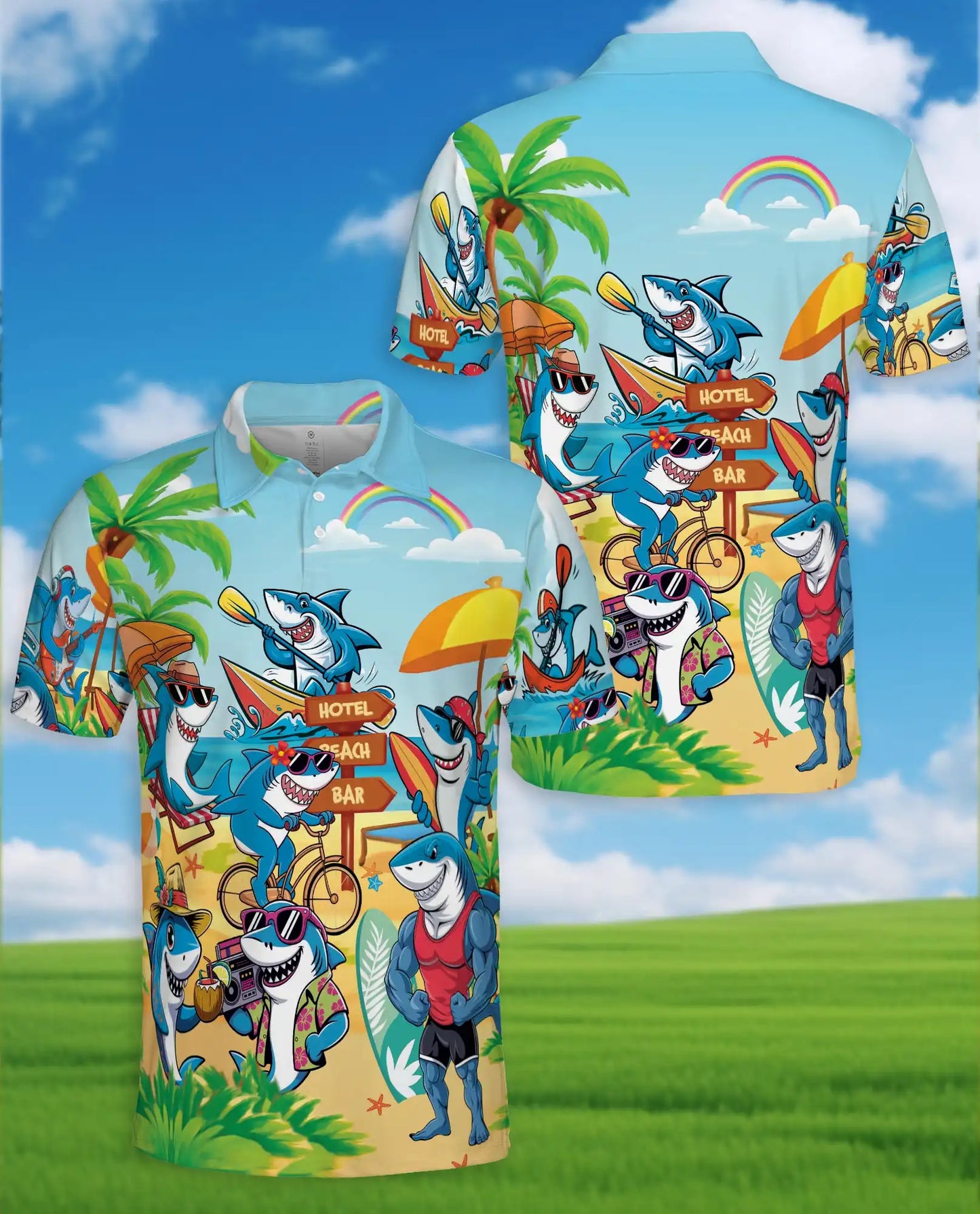 Beach Shark Polo Shirt for Men, Fun Vacation Style | Azhawaiian