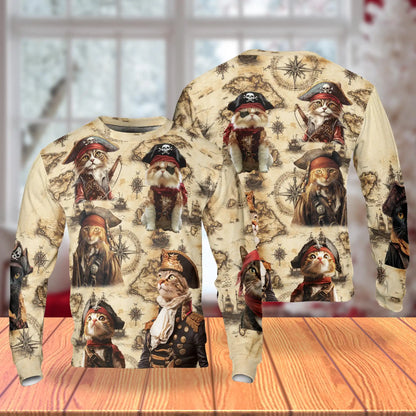 Cat Pirate Sweatshirt – Colorful Graphic 3D All Over Print Design