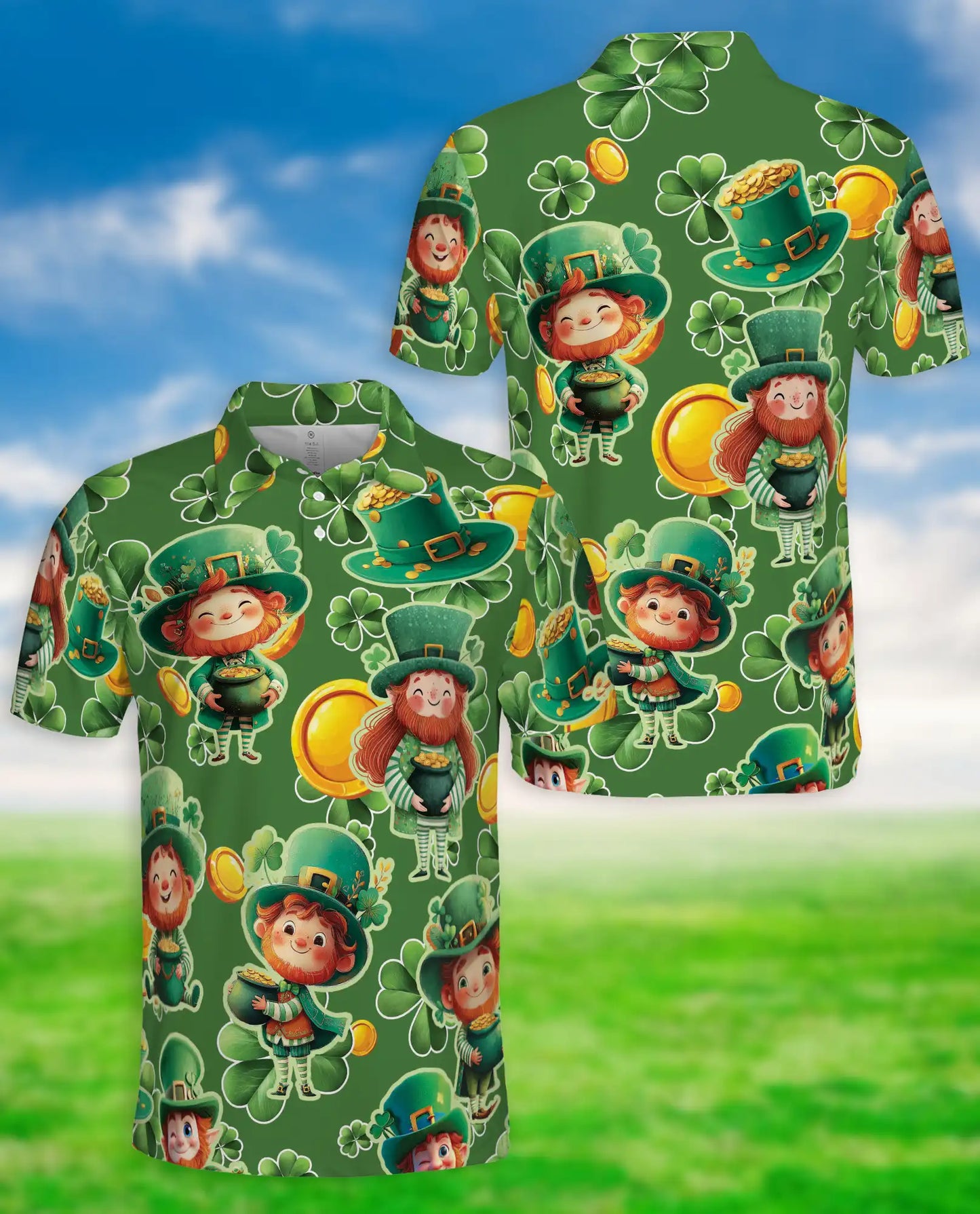 St. Patrick's Day Polo Shirt, Lucky Leprechaun Print | Azhawaiian