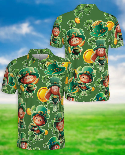 St. Patrick's Day Polo Shirt, Lucky Leprechaun Print | Azhawaiian