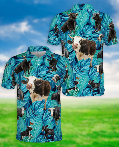 Cow Tropical 3D Polo Shirt for Men, Funny Farm Animal Leaf Style | Azhawaiian