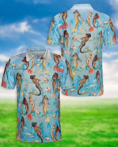 Mermaid Ocean Hawaiian Polo Shirt, Beach Style | Azhawaiian