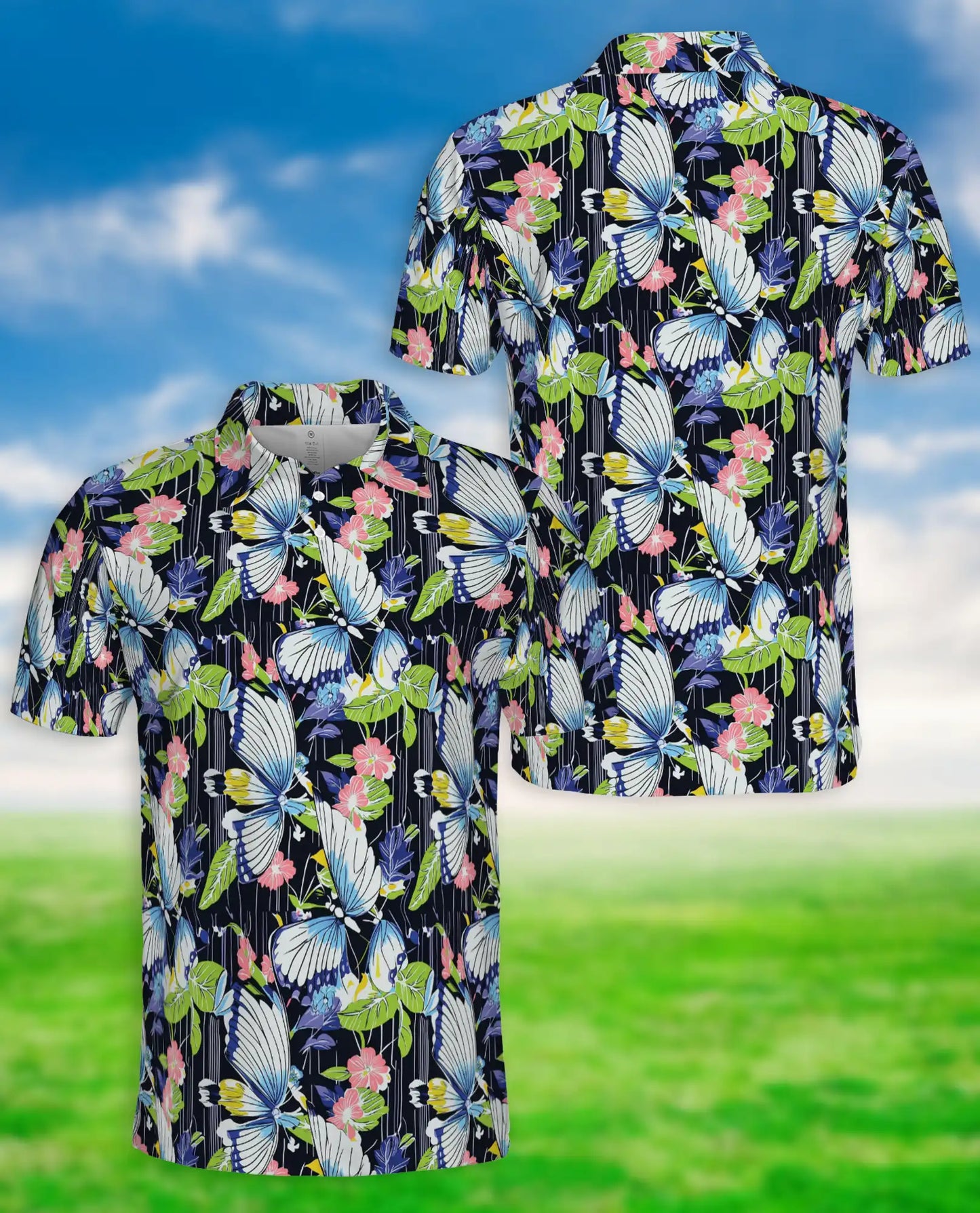 Tropical Butterfly 3D Polo Shirt for Men, Floral Nature Garden Style | Azhawaiian
