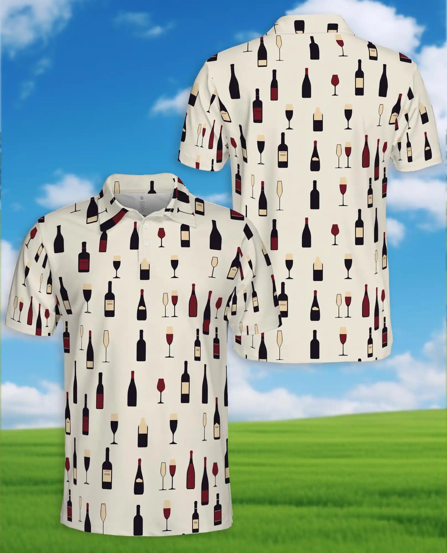 Wine Bottle Polo Shirt for Men - Wine Lover Pattern | Azhawaiian