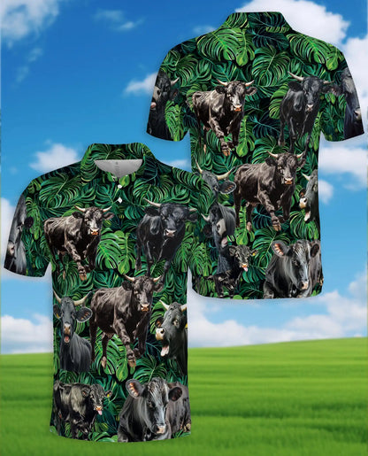 Black Angus Cattle Polo Shirt - Tropical Ranch Farm Style | Azhawaiian