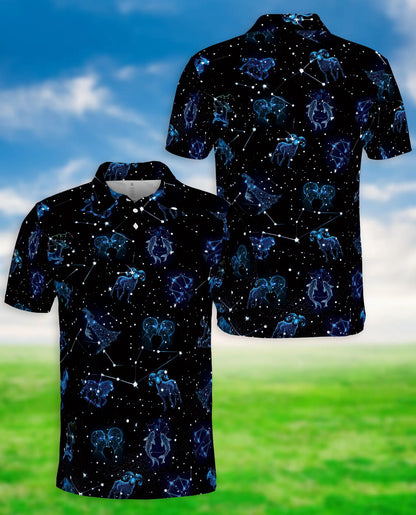 Zodiac Polo Shirt, Astrology Constellation Print | Azhawaiian