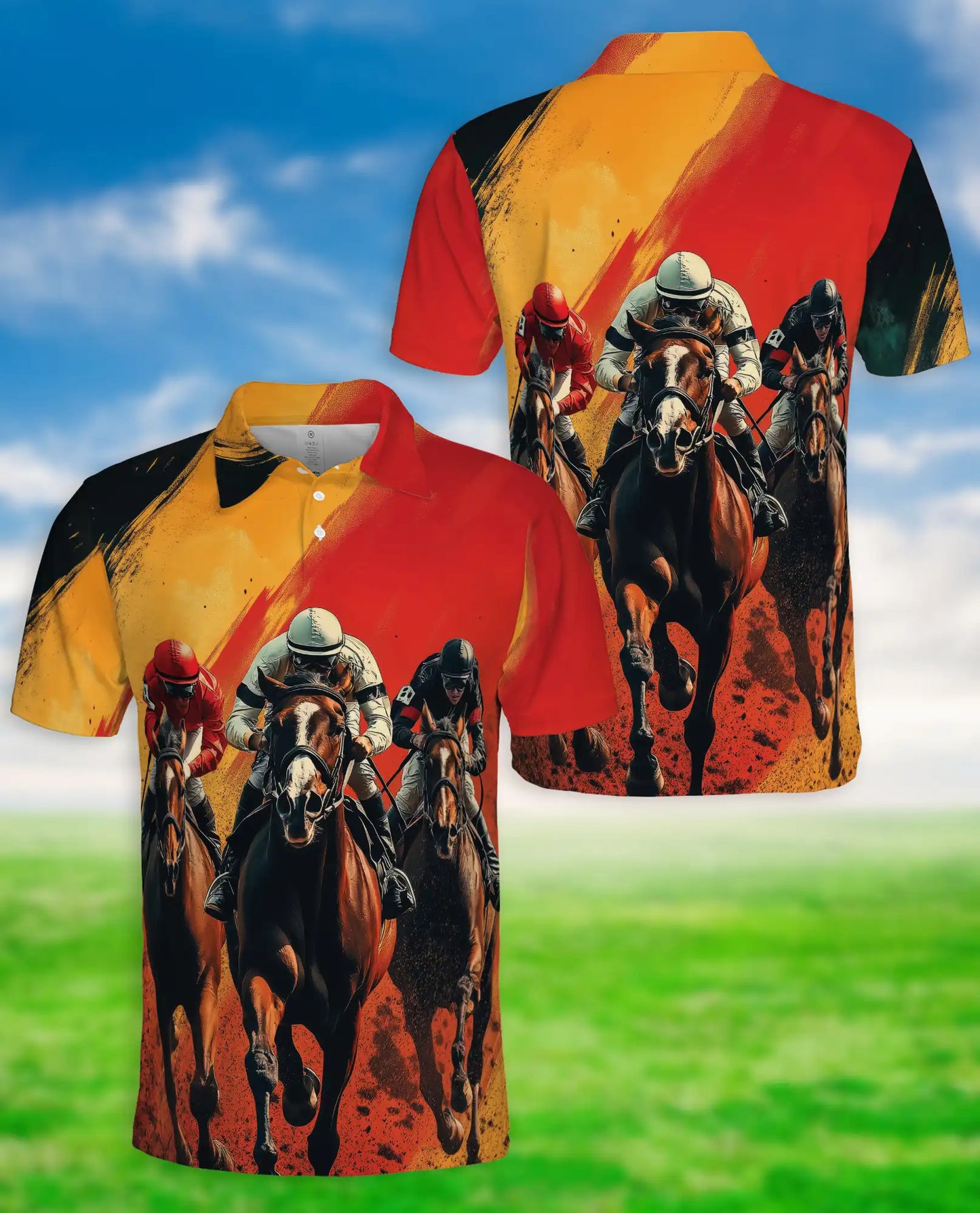 Horse Racing Champion 3D Polo Shirt for Men, Dynamic Jockey Sports Style | Azhawaiian