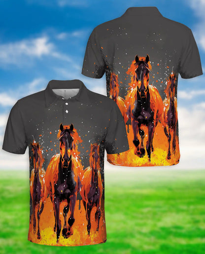 Running Horses Polo Shirt - Wild Stallion Western Style | Azhawaiian