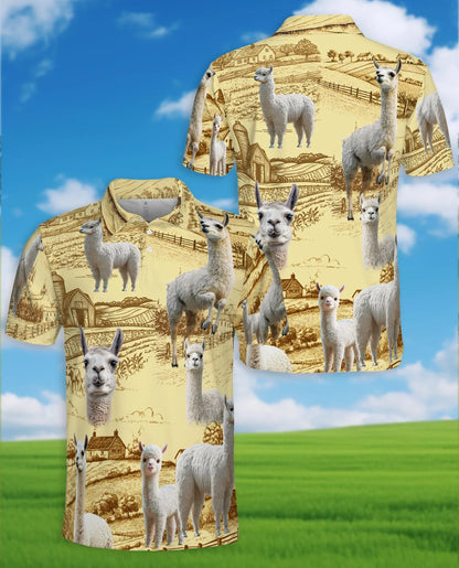 Llama Lovers Farm Polo Shirt for Men, Cute Alpaca Animal Style | Azhawaiian