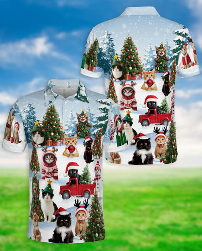 Cute Cat Christmas Polo Shirt for Men | Azhawaiian