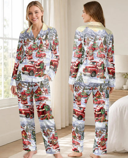 Vintage Red Truck Christmas Pajama Set for Women – Santa Print