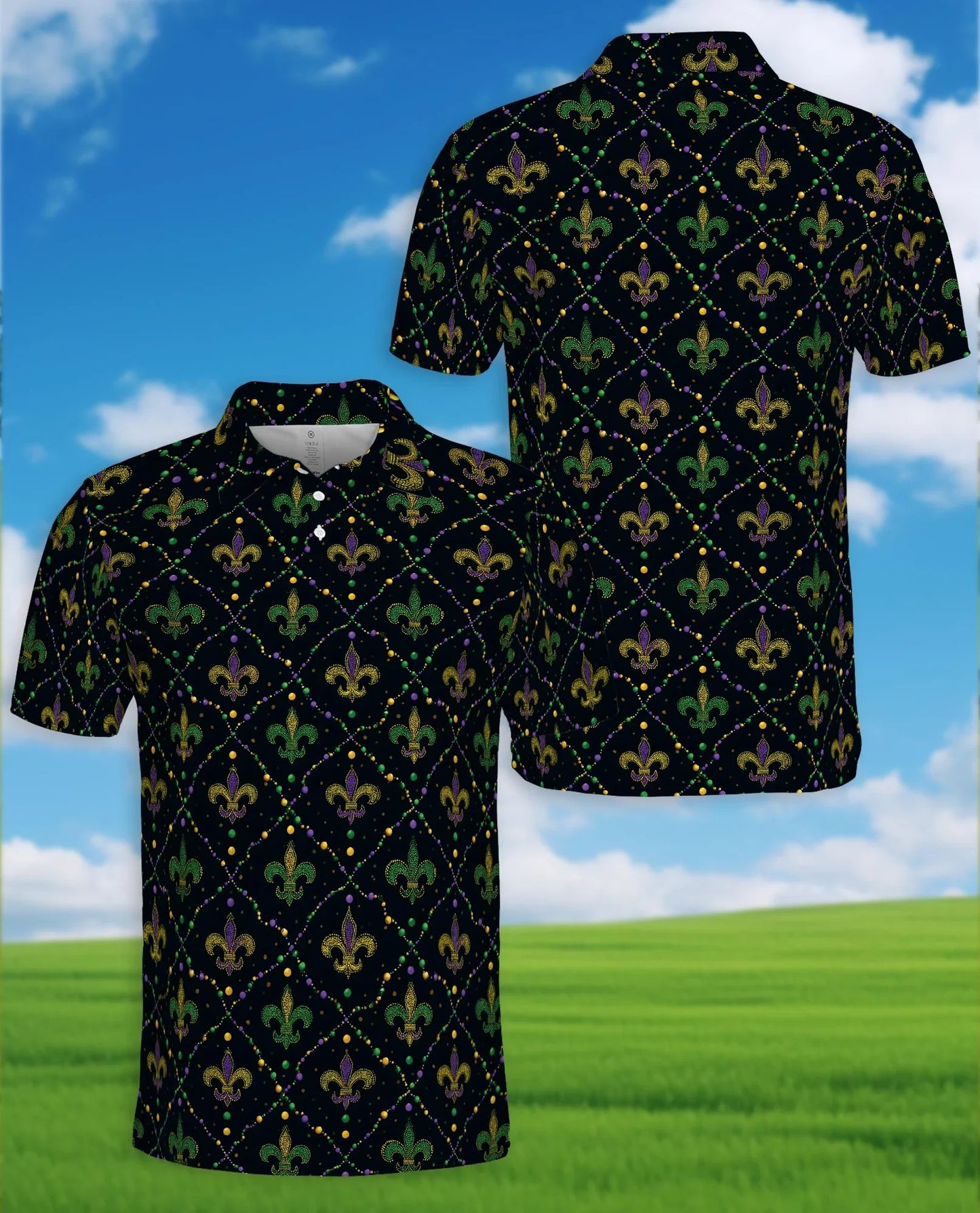 Mardi Gras Pattern Polo Shirt for Men, Carnival Festival Style | Azhawaiian