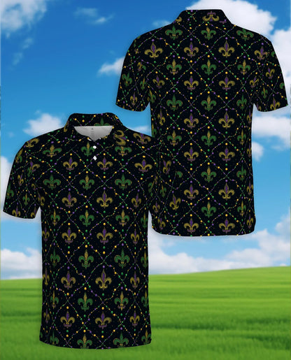 Mardi Gras Pattern Polo Shirt for Men, Carnival Festival Style | Azhawaiian